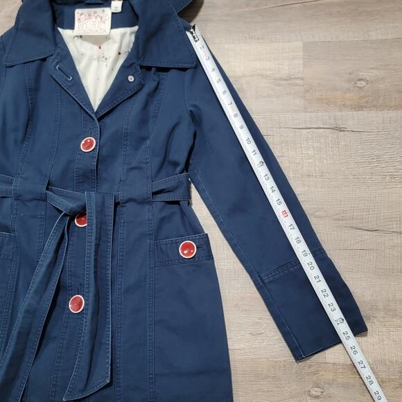 Trovata Birds of Paradis Long Cotton Senhora Coat Size Large Navy Hooded Pockets - Picture 9 of 10